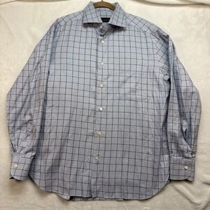 Ermenegildo Zegna Su Misura‎ Dress Shirt Blue Windowpane Plaid Mens Button Up